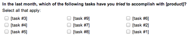 Typical product task selection question